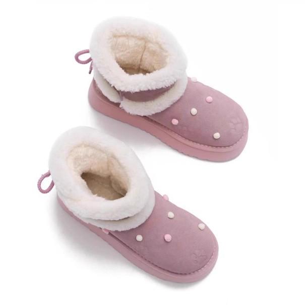 Winter Chunky Platform Snow Boots for Women Faux Suede Non-Slip Ankle Booties With Fur Lining Women's Warm Comfortable Fuzzy Walking Short Boots Shoes