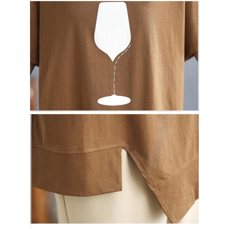 Dimanaf 2025 Лето Плюс Размер Футболка Женская Асимметричный Принт Короткий Рукав Свободные Топы Футболки Повседневные