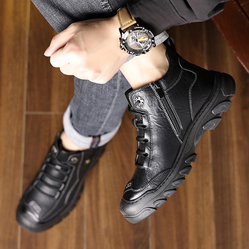 2024 Новые модные мужские зимние короткие плюшевые прогулочные туфли повседневные кожаные высокие модельные ботинки дизайнерские роскошные ботинки ручной работы на плоской подошве