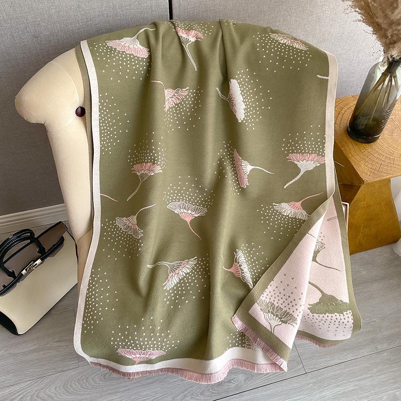 Vibrant Floral Woven Scarf - Soft, Breathable, and Warm Imitation Cashmere Shawl for Going Out - Elegant Versatile,and Coldproof for Autumn and Winter