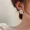 Asymmetric Gardenia Flower Earrings for Women Fashion Jewelry Trendy Luxury Pearl Women's Stud Earrings