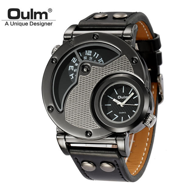Oulm 9591 Unique Dropshipping Mens Quartz Watch Original Pu Leather Band Water Resist Auto Date Vintage Sports Wristwatch