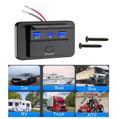 Двойное автомобильное зарядное устройство QC3.0 USB и PD3.0 Type C 12 В-24 В водонепроницаемое гнездо для быстрой зарядки для транспортных средств, грузовиков, туристического бизнеса
