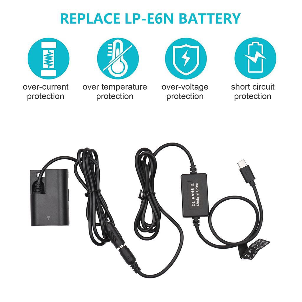 Кабель PD USB TypeC к DRE6, фиктивная батарея, переходник постоянного тока LPE6N, замена для Canon EOS 60D 70D 80D