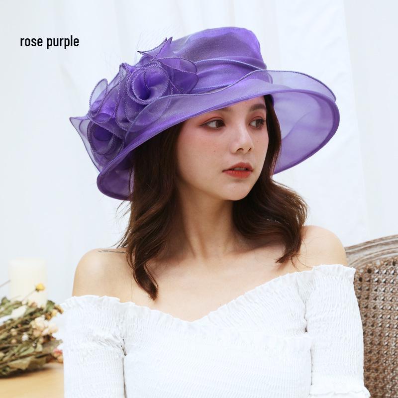 Женская винтажная шляпа от солнца с широкими полями и цветами из органзы