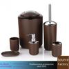 6-Piece Bathroom Set: Trash Can, Toilet Brush, Lotion Bottle, Toothbrush Holder, Soap Dish, and Countertop Decor.