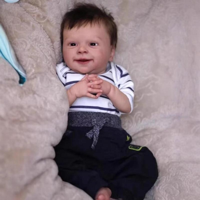 18 Inch Lifelike Reborn Dolls Sebastian Cloth Body Soft Real Looking Simulation Baby Toy Doll Beauty Smiling Face Rebirth Doll Christmas Holiday Gifts