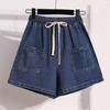 Плюс размер 2025 женские шорты брюки летние эластичные свободные джинсы короткие базовые брюки с высокой талией и карманами 5XL