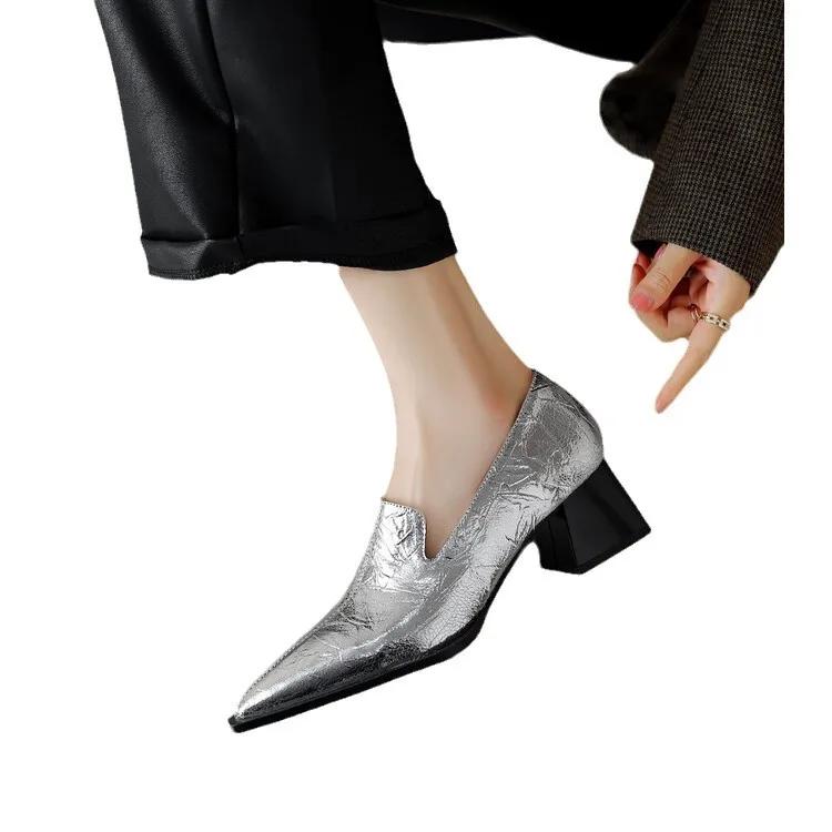 Женская обувь Женская Легкая Европейская Стильная Элегантная Черная Обувь на Квадратном Каблуке Женская Повседневная Офисная Обувь для Вечеринок