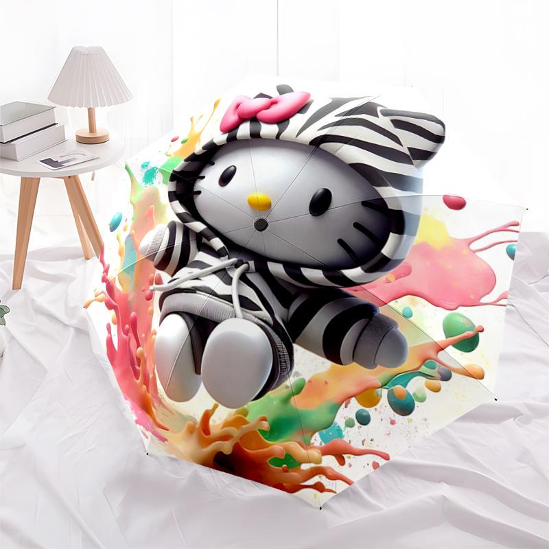 1pc Hello Kitty Zebra Print Hoodie with Automatic Opening Umbrella - Portable Folding Design, 8-Rib Iron Frame Outdoor Umbrella, Ideal Gift for Fans,