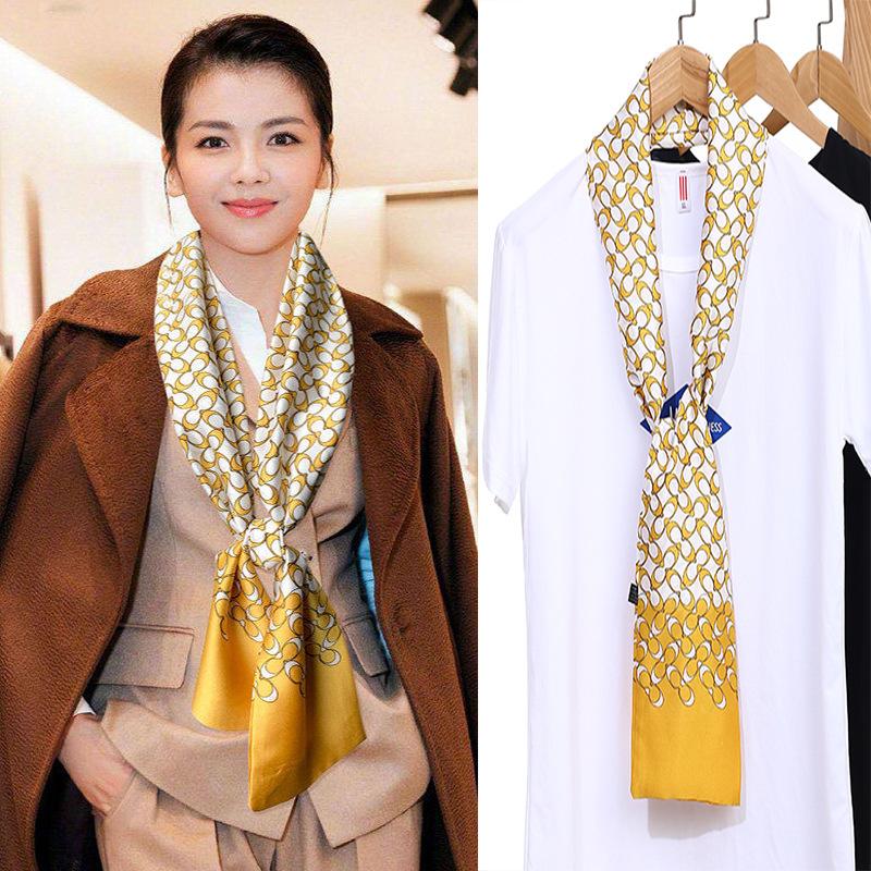 Шарф из искусственного шелка, сезонный маленький шарф, повязка на голову, длинный шарф, универсальный женский шарф с завязками