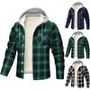 Men's Striped Plaid Casual Loose Button Lapel Long Sleeve Hooded Cardigan Shirt Jacket