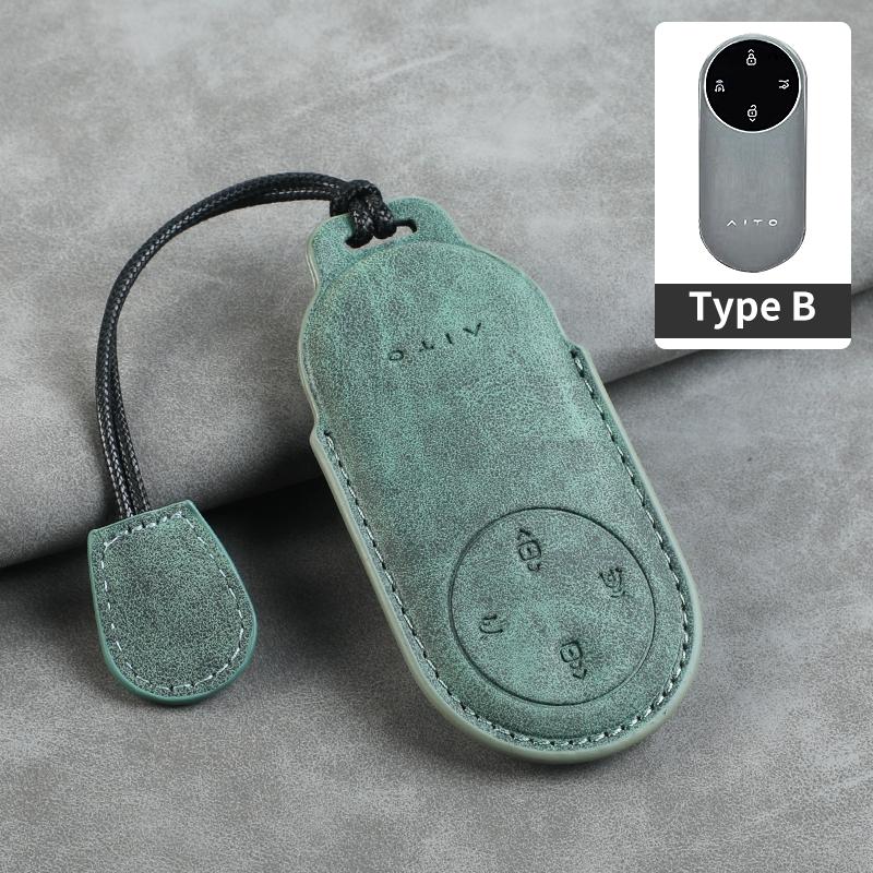 Leather Car Key Case Cover for Huawei AITO M5 M7 M9 3 /4 Buttons Car Remote Key Fob Shell Keychain