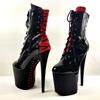 Sexy Stripper Shoe Pole Dancing Boots Round Toe Boots Super Stiletto Heels Lace Up Ankle Boots