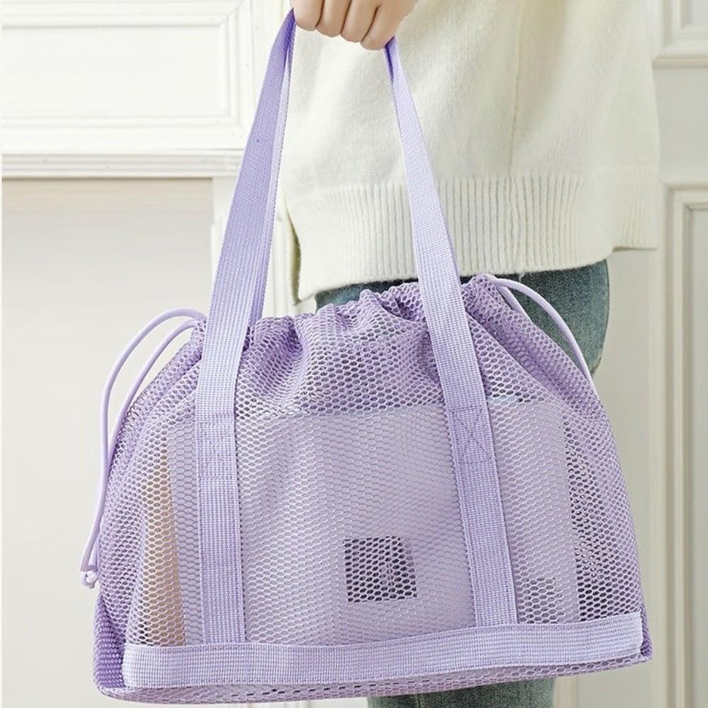 Mesh Drawstring Beach Bag Large Capacity Shopping Handbag Casual Travel Toiletry Bag
