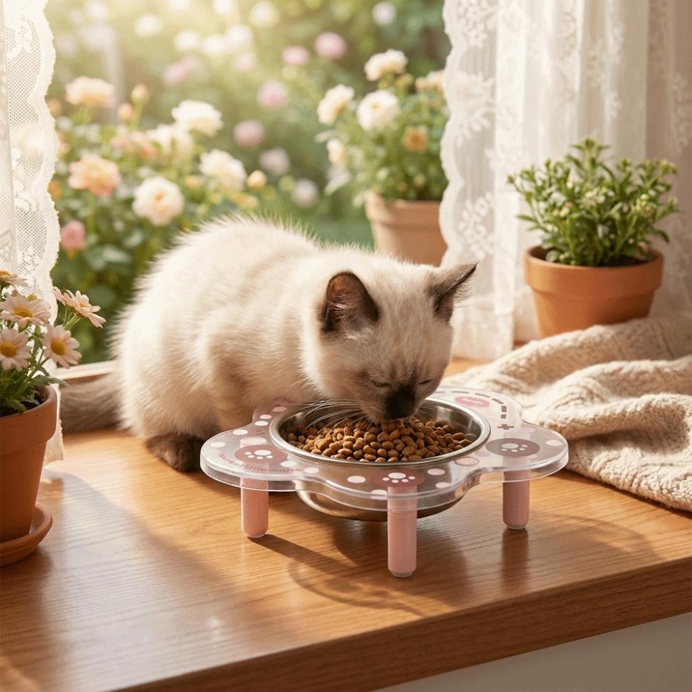 Stainless Steel Cat High Foot Bowl Flower Shape Dog Water Bowl For Pets Cats Dogs