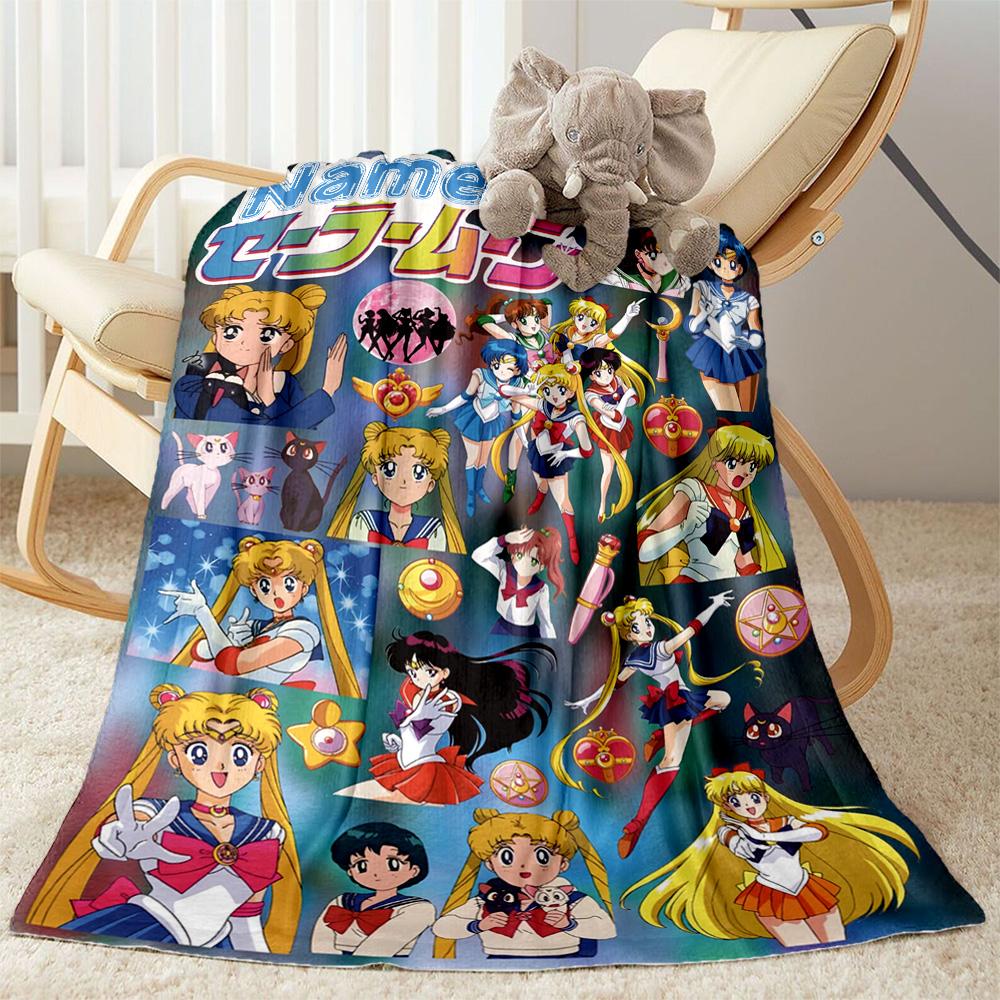 Sailor Moon Characters Customize Text Blanket Multi-purpose Customizable Blanket Warmthful Decor Perfect for Bed Picnics Seaside Sofa