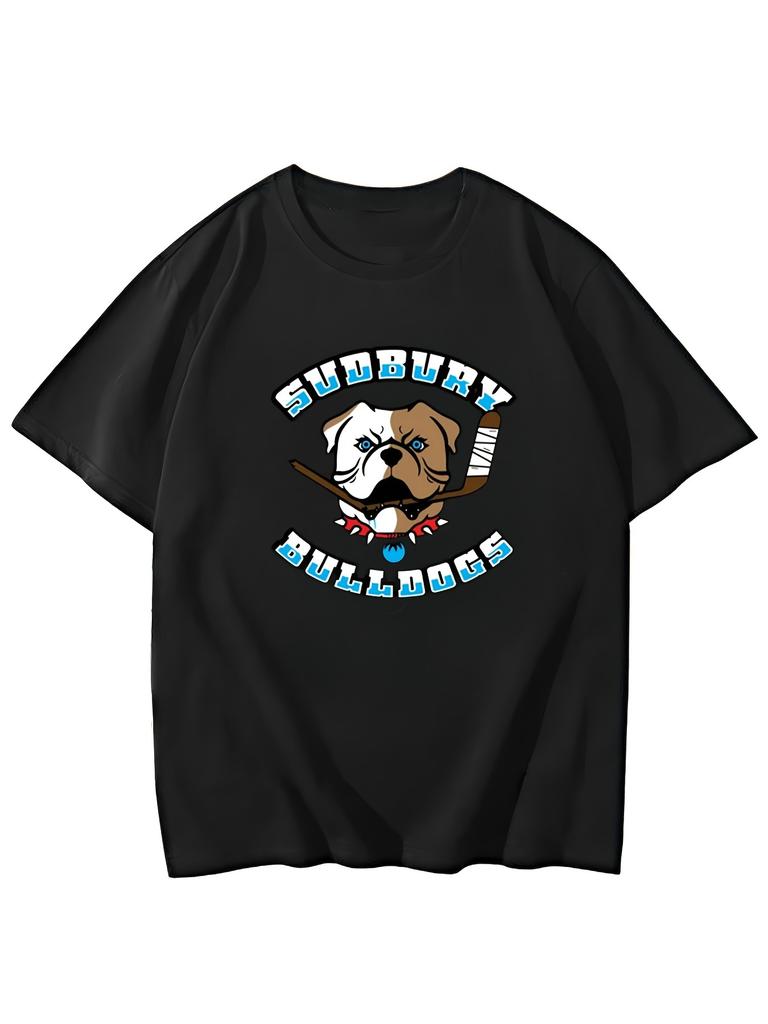Bulldog print mens and womens shortsleeved Tshirts highquality soft cotton casual and loose summer fashion pattern print