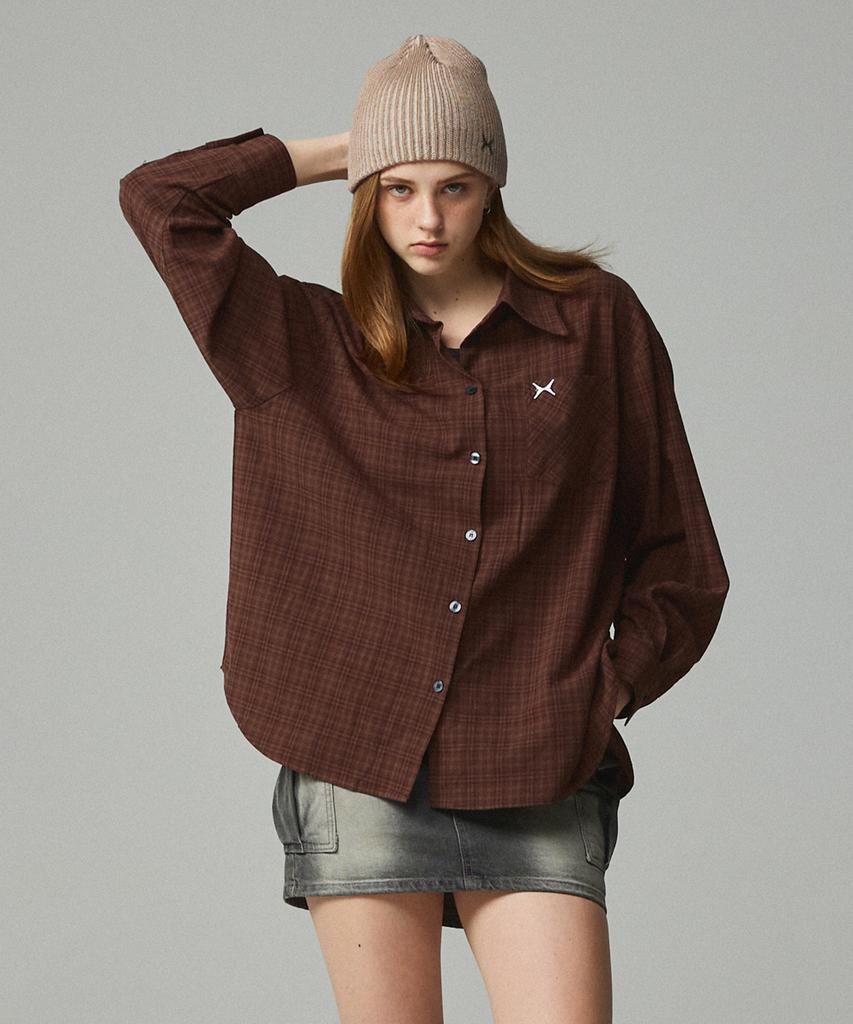 KITTY POTTERY Symbol Logo Check Pocket Shirt Brown
