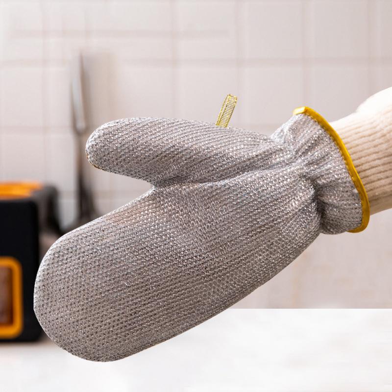 Housework Cleaning Gloves Steel Wire Ball Dishwashing Gloves Waterproof Brush Oil Bowl Artifact Household Cleaning Silver Glove