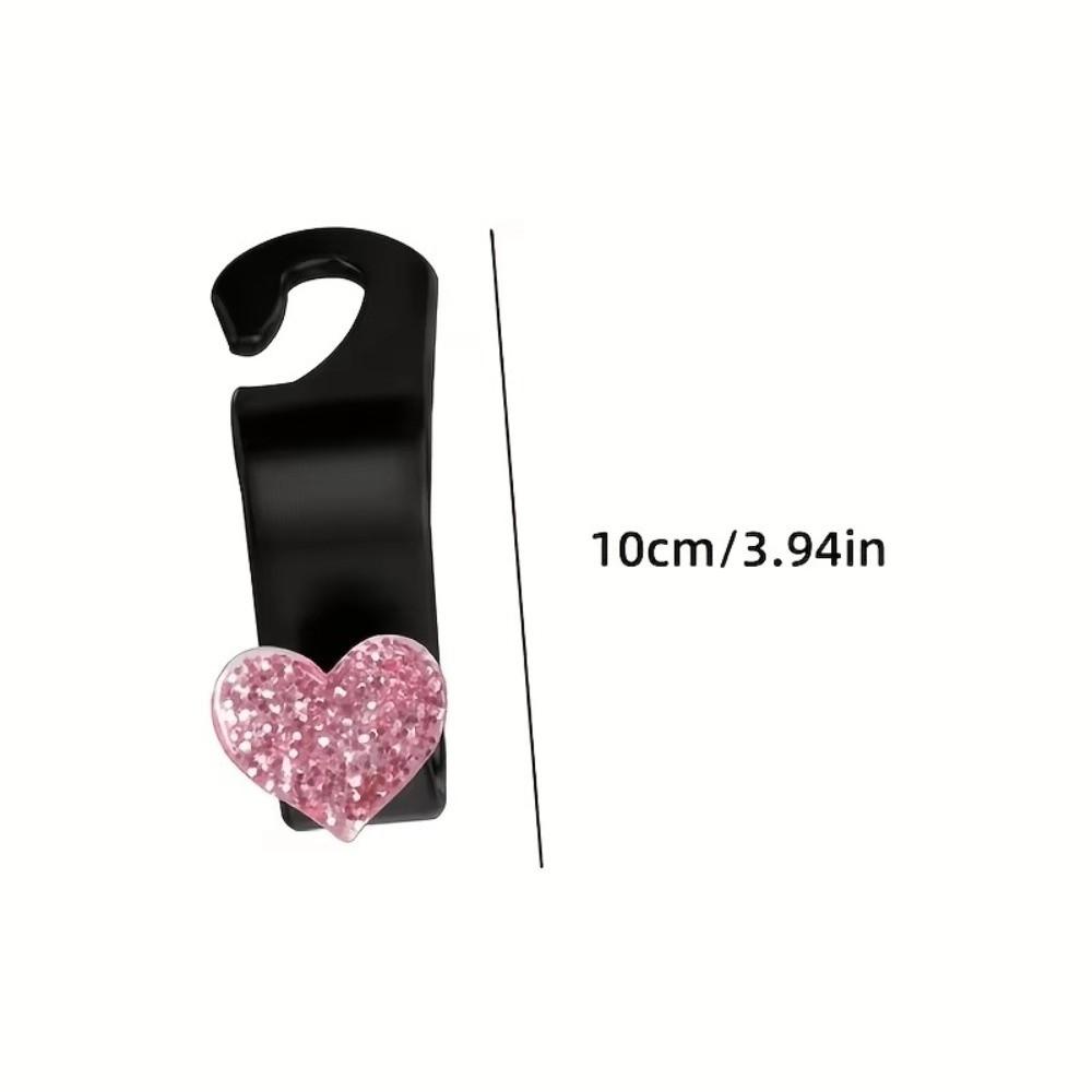 2Pcs Sparkly Car Headrest Hooks Heart-Shaped Purse Holder Cute Seat Back Organizer Hat Hanging