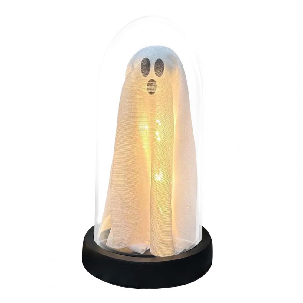 Spooky LED Ghost Cloche Light Halloween Decor Home Ambient Tabletop Glass Lighting up for October Festive