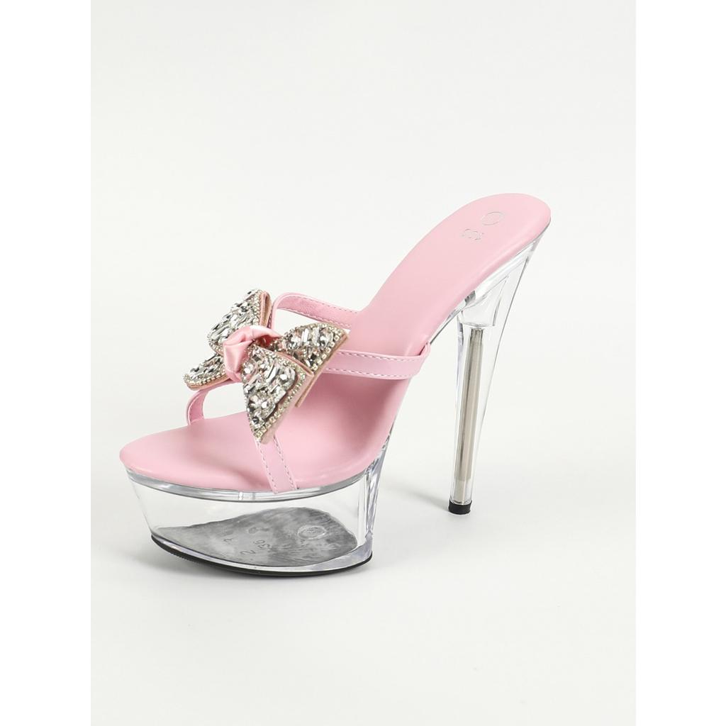 Music Transparent Super High Heel Thin Heel Summer Women Waterproof Table Rhinestone Sexy Fairy Slippers