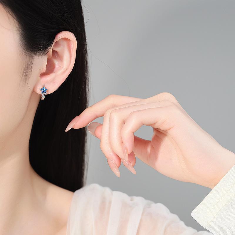 S925 Sterling Silver Korean Fashion Blue Star Earrings Women's Premium Earrings Ear Buckles Niche Versatile Earrings