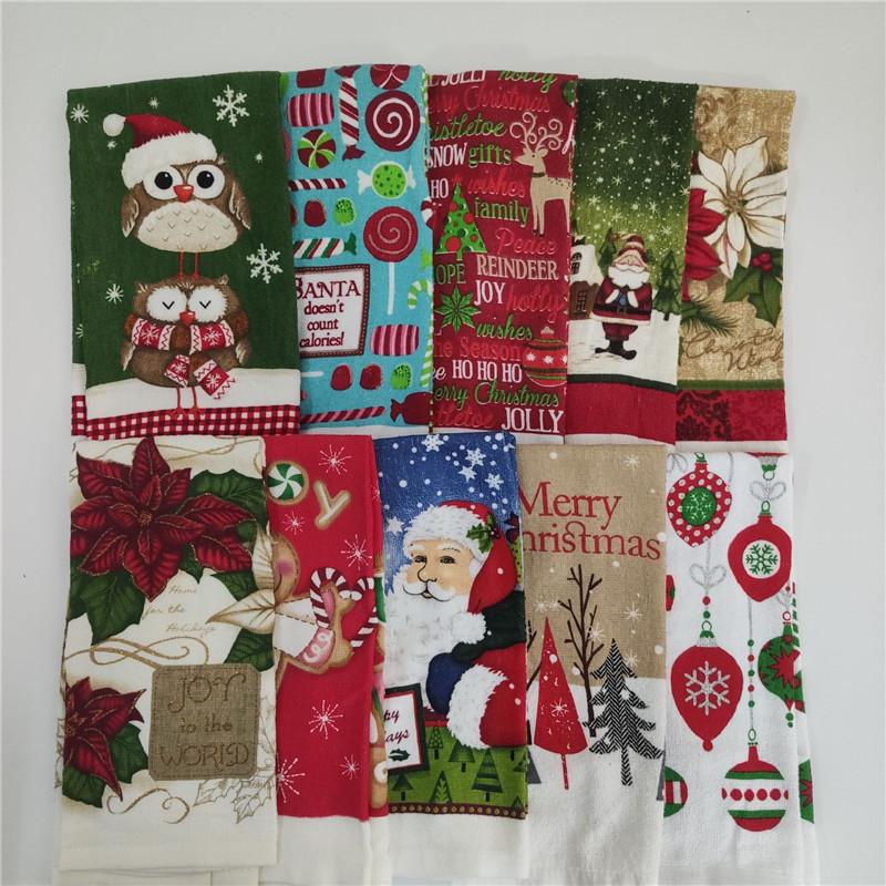 5 шт. 38x63 см хлопковые кухонные полотенца с рождественским принтом, украшение для кухни, кухонное полотенце, чистящий инструмент, подарок на рождественскую вечеринку