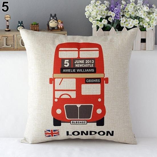 London Characters Flag Bus Linen Cushion Throw Pillow Cover Case Pillowcase