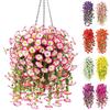 2 Pcs Artificial Hanging Petunia Flowers UV Resistant Faux Flowers Reusable Simulated Petunias for Outdoors Festive Wedding Party Decorations