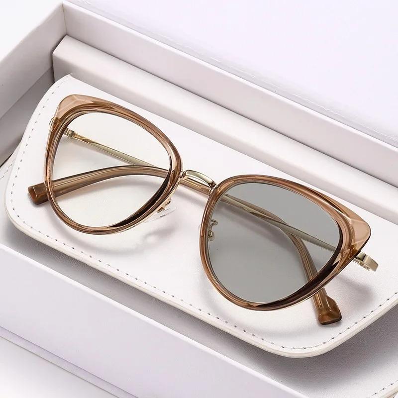 Фотохромные очки для коррекции близорукости в металлической оправе «кошачий глаз» европейского и американского производства, модные, с защитой от синего света.