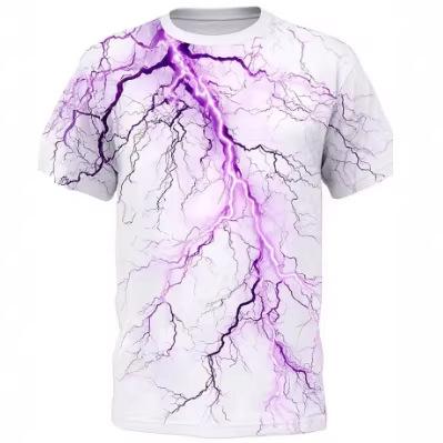Men's 3D lightning print T-shirt summer short-sleeved casual round neck breathable street fashion personalized top
