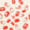 Christmas Press On Nails Short Square False Nails White Snowflake Full Cover Stick on Nails Santa Claus Artificial Nails