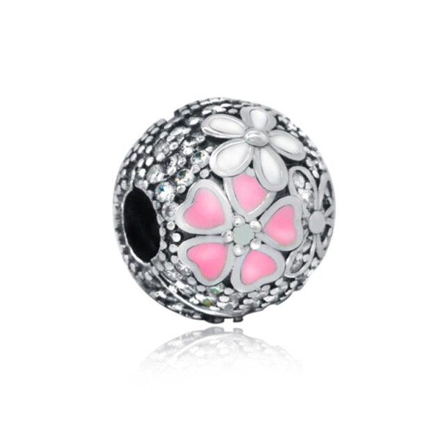 925 Sterling Silver Colorful Beads Transparent Shiny Row Clip Charm Fit Women Bracelet DIY Jewelry