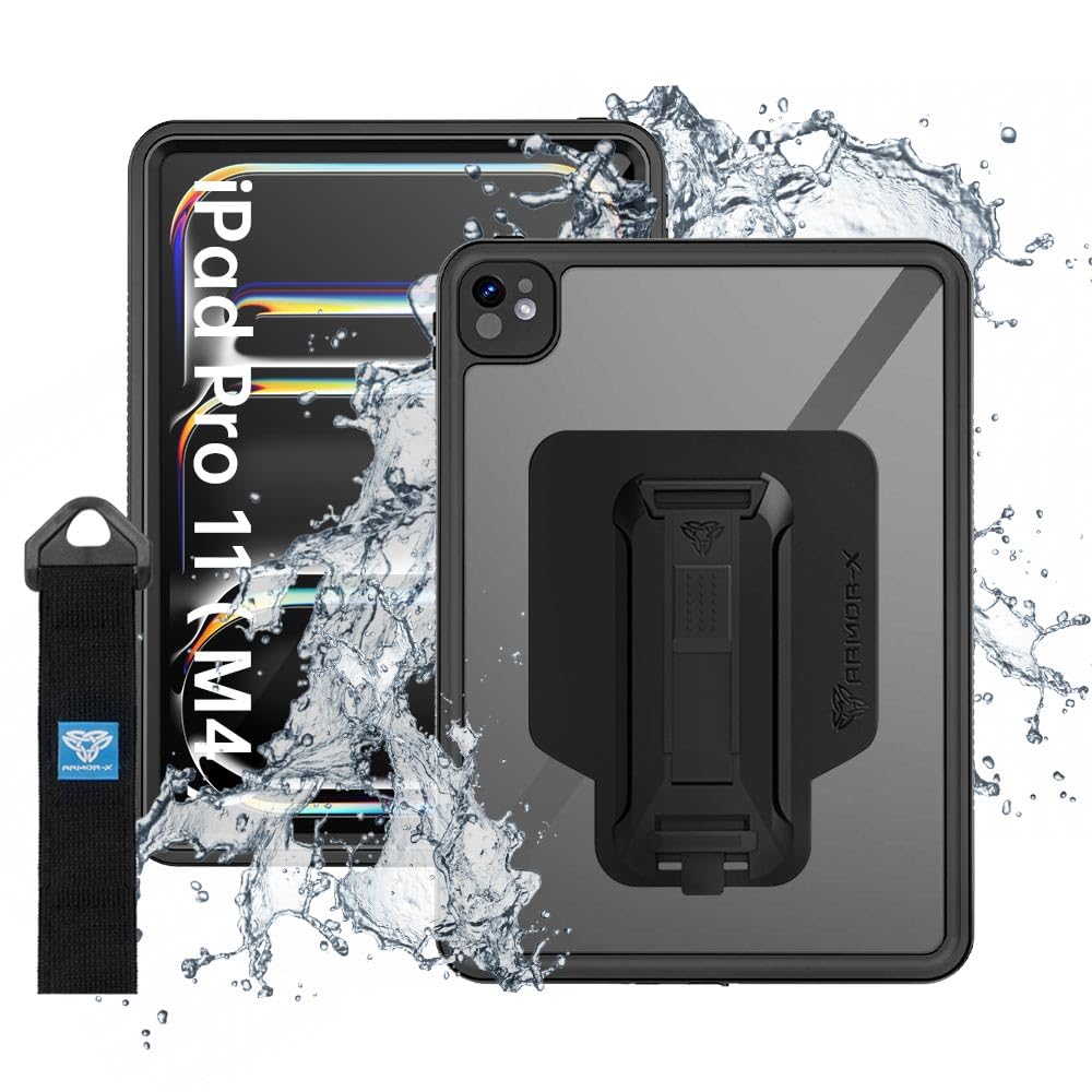 Водонепроницаемый чехол ARMOR-X IP68 с ремешком для руки для 11-дюймового iPad Pro (М4)/(М5) - Черный, Модель MXS-IPAD-PR11