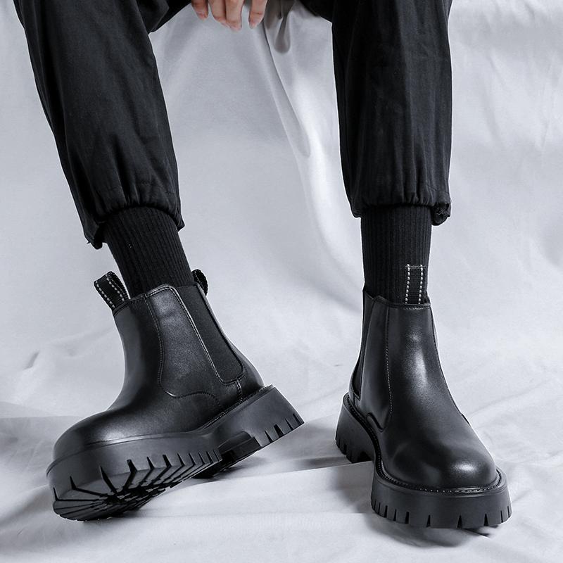 Мода 2024 года, мужские кожаные ботинки челси для пожилых людей, толстые подошвы, вечерние ботинки, мужская мода, повседневная мода, деловые ботинки, нескользящие, носимые