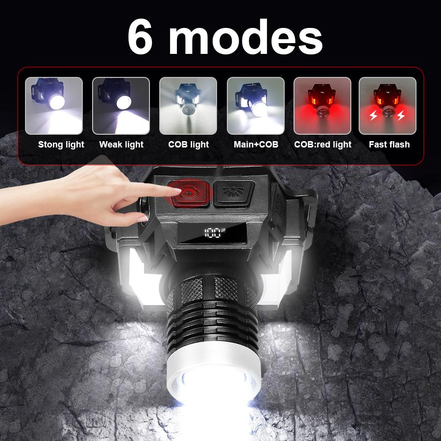 Налобный фонарь с умным датчиком, мощный налобный фонарь 100000LM, масштабируемые фары, регулируемый налобный фонарик, водонепроницаемый налобный фонарь