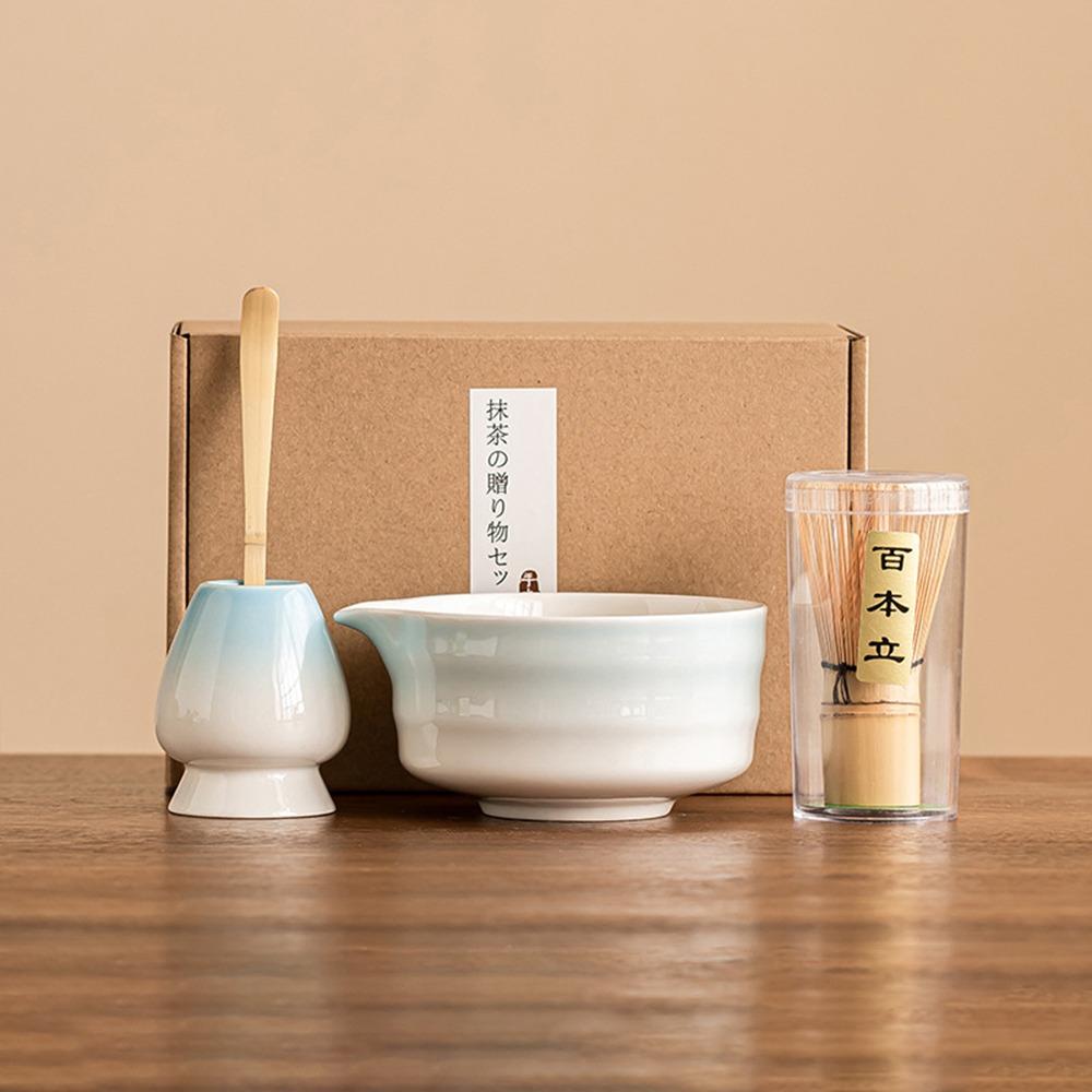 4PCS Food Grade Japanese Matcha Tea Set Bamboo Ceramic Japanese Chasen Matcha Whisk Stirring