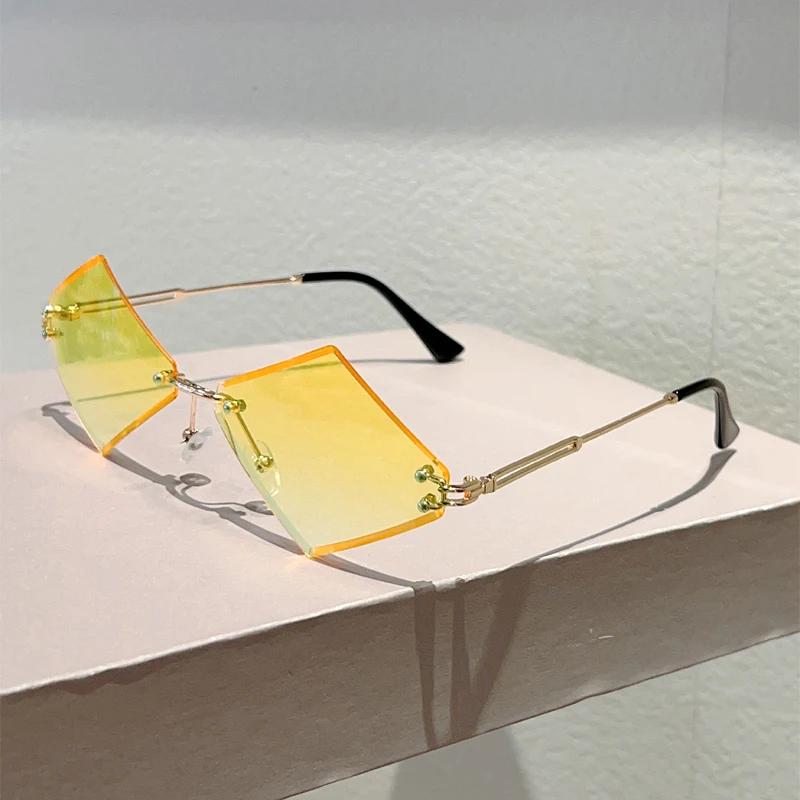 Rimless Lozenge Sunglasses New In Stylish Gradient Sun Glasses Men Women Trendy Vintage Brand Design Casual Shades