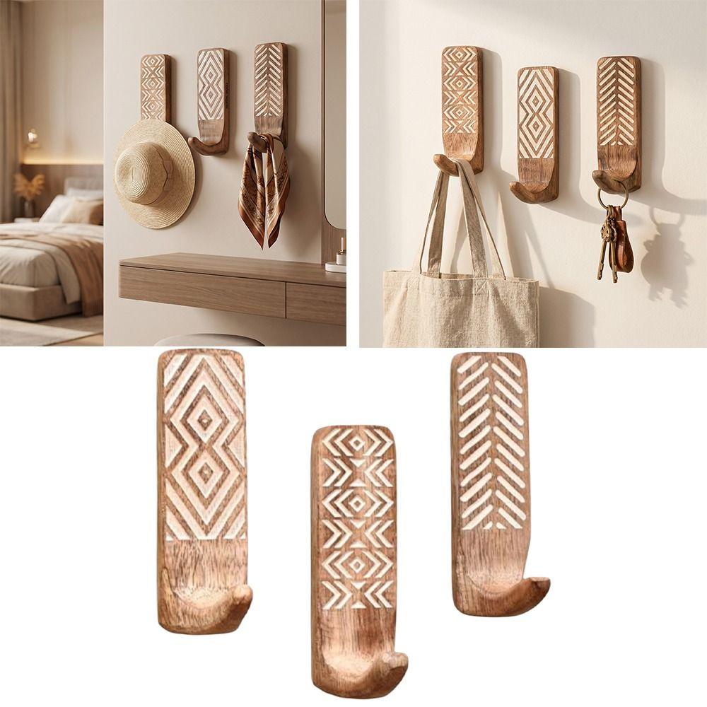 3pcs Wooden Wooden Wall Hooks Space Saving Home Organizer Heavy Duty Wall Hanging Hanger  Porch