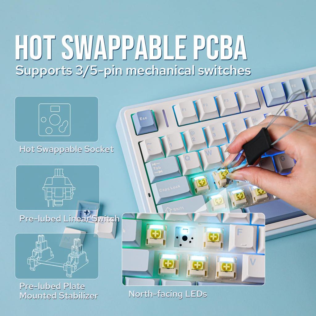 EPOMAKER X Aula F75 Gaming Keyboard Gasket Mechanical Keyboard with 5 Layer Pads Knobs Wireless Hot Swappable RGB Technical Compliance Certified Salt