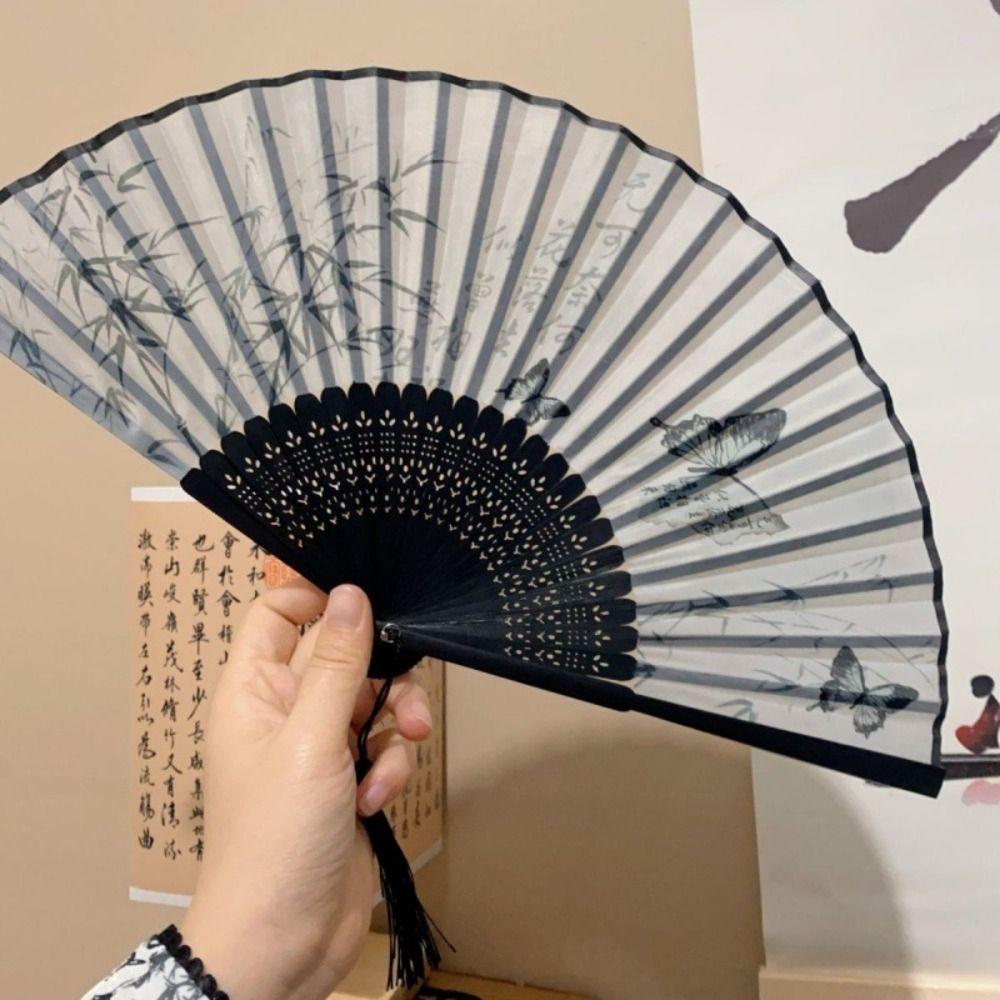 Веер для классического танца в китайском стиле, высококачественный веер с росписью тушью, новый складной веер с кисточками