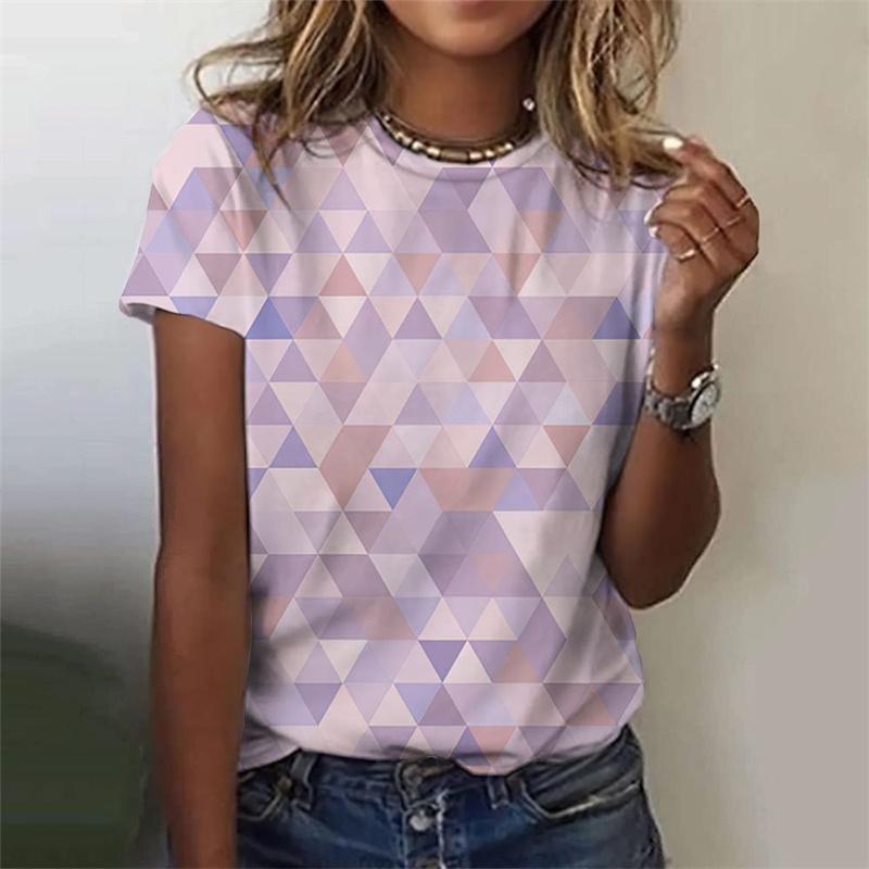 Футболка с цветным геометрическим узором для женщин, цветные блоки, 3D-принт, короткие рукава, летние свободные футболки в стиле Харадзюку, топы с круглым вырезом, футболка