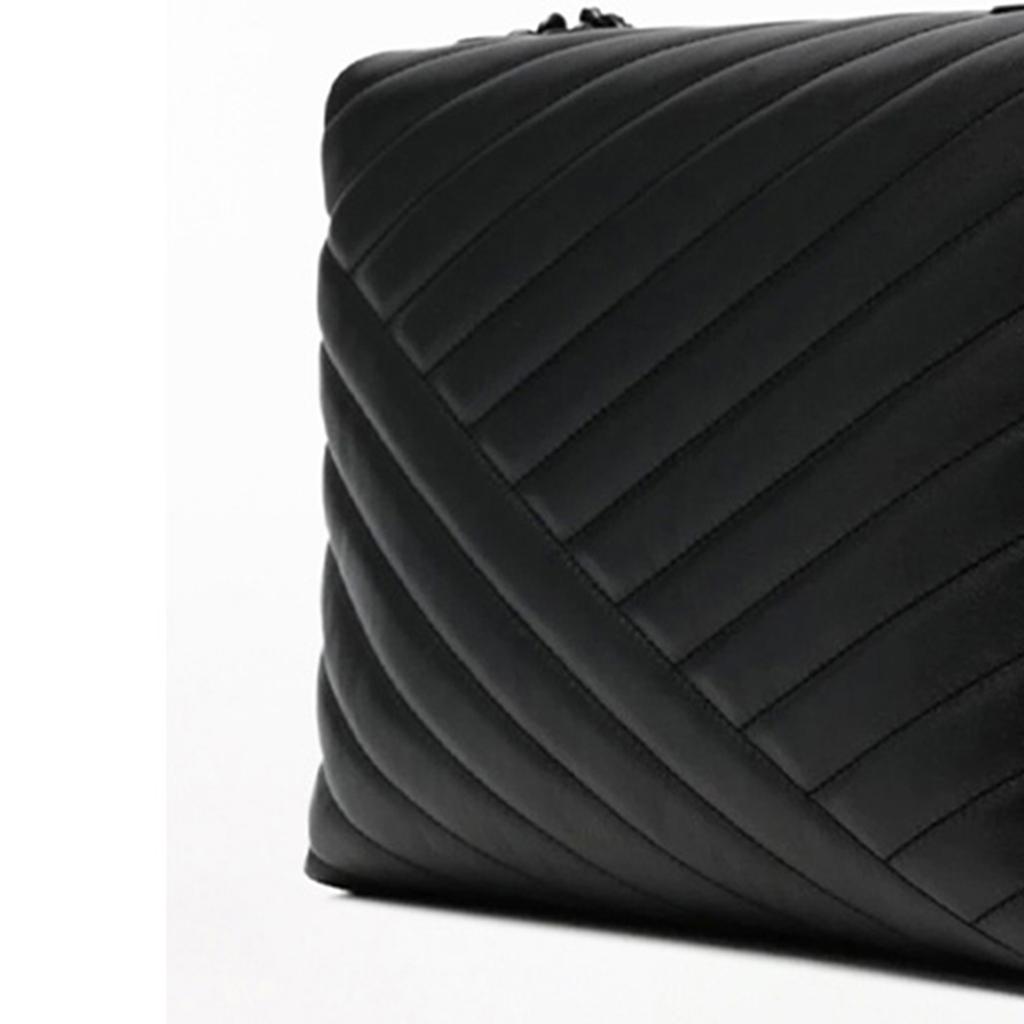 Tory Burch Kira Chain Flap Striped Leather Crossbody Shoulder Bag Women bags Black 82775-001