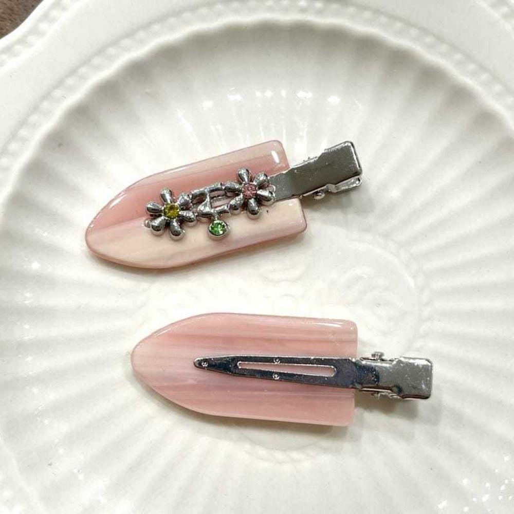 Flower Acetate Hairpin Rhinestones Makeup Hair Clip Sweet Traceless Hairpin Daily