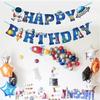Astronaut Space Ship Happy Birthday Banner,Outer Space Happy Birthday Bunting Boys Birthday Party Banner Decoration Blue