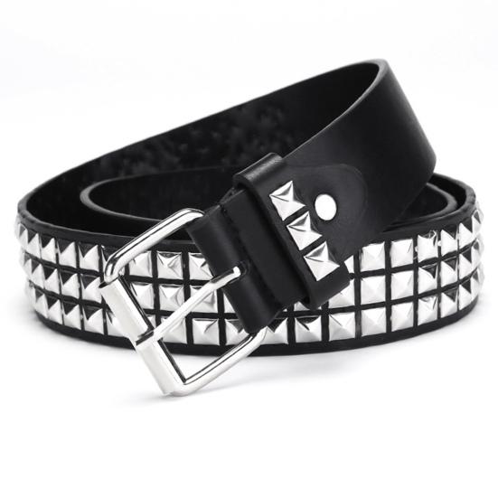 Ремень с заклепками в стиле панк-рок Ремень с заклепками Ремень с люверсами Квадратные заклепки Пирамидальные металлические вставки Регулируемые ремни Ремень из искусственной кожи