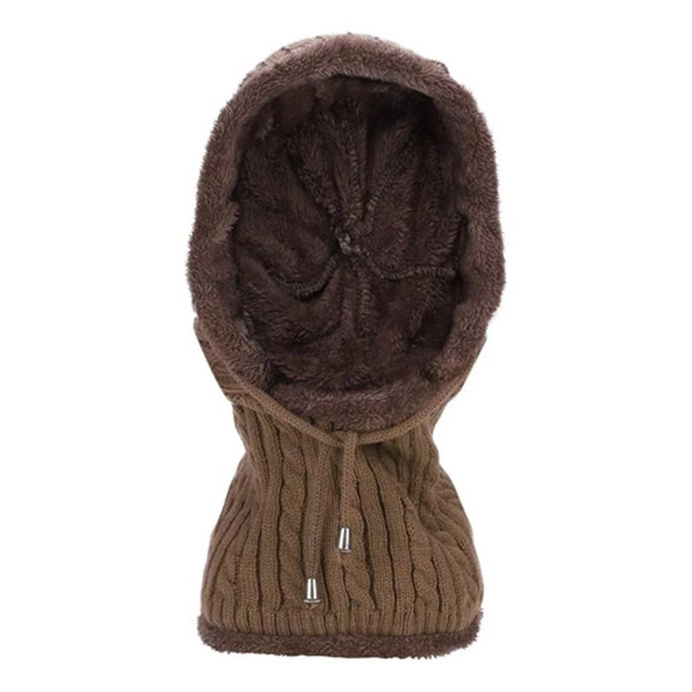 Brown - Mens Warm Wool Knit Balaclava 2 In 1 Hooded Scarf
