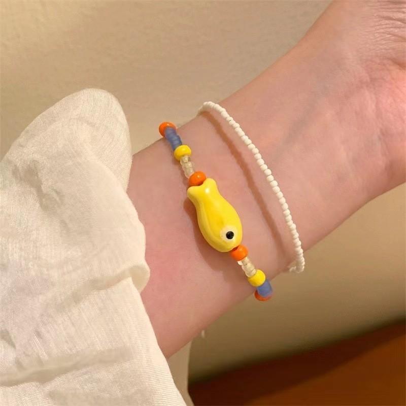 Dopamine Fashionable Summer Rainbow Beaded Flower Bracelet For Women Trendy Gift Jewelry